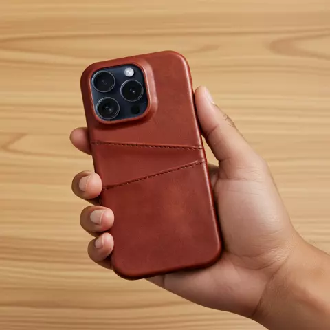 Duo Cardslot Wallet vegane Lederh&uuml;lle Kompatibel mit iPhone 16 Pro - braun