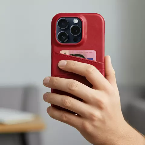 Duo Cardslot Wallet vegane Lederh&uuml;lle Kompatibel mit iPhone 16 Pro - rot