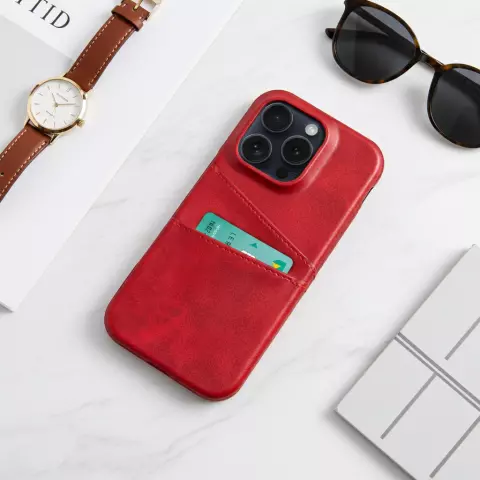 Duo Cardslot Wallet vegane Lederh&uuml;lle Kompatibel mit iPhone 16 Pro - rot