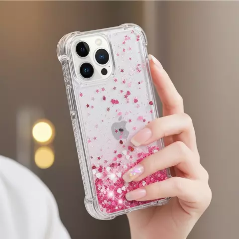Glitzernde TPU-H&uuml;lle mit verst&auml;rkten Ecken, Kompatibel mit iPhone 15 Plus - transparentes Rosa