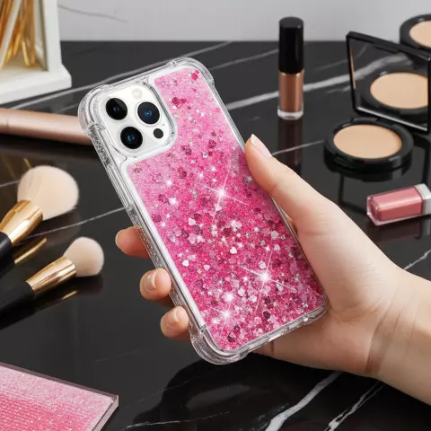 Glitzernde TPU-H&uuml;lle mit verst&auml;rkten Ecken, Kompatibel mit iPhone 15 Plus - transparentes Rosa