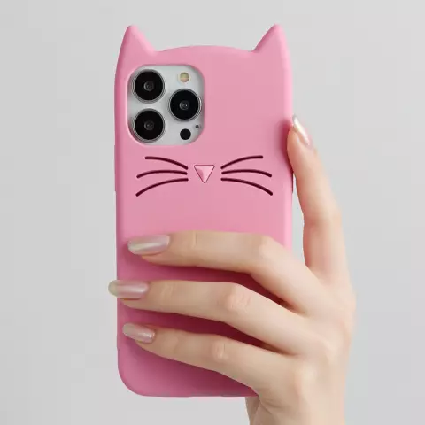Niedliche Katzen-Silikonh&uuml;lle Kompatibel mit iPhone 16 Pro Max - rosa