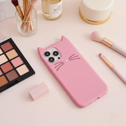 Niedliche Katzen-Silikonh&uuml;lle Kompatibel mit iPhone 16 Pro Max - rosa