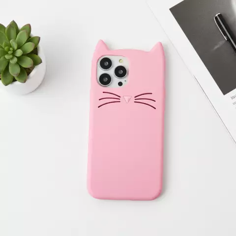 Niedliche Katzen-Silikonh&uuml;lle Kompatibel mit iPhone 16 Pro Max - rosa