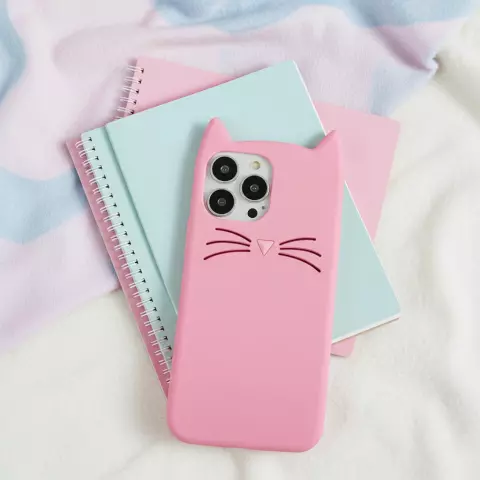 Niedliche Katzen-Silikonh&uuml;lle Kompatibel mit iPhone 16 Pro Max - rosa