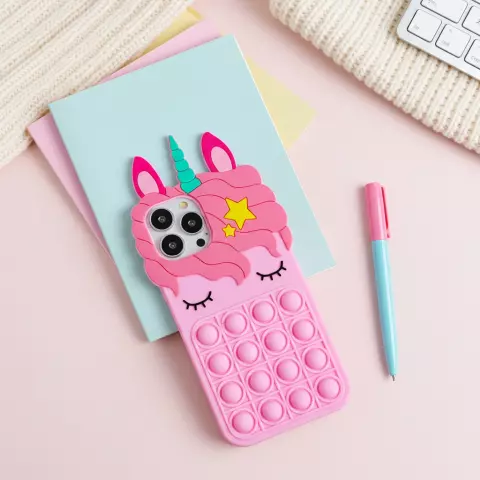 Unicorn Pop Fidget Bubble Silikonh&uuml;lle Kompatibel mit iPhone 14 Pro - rosa