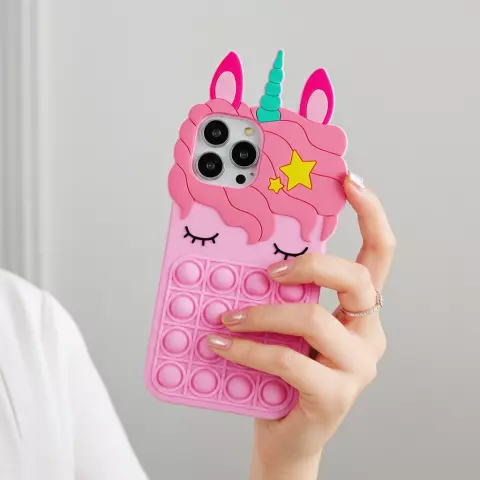 Unicorn Pop Fidget Bubble Silikonh&uuml;lle Kompatibel mit iPhone 15 - rosa