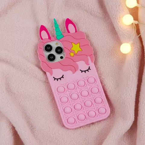 Unicorn Pop Fidget Bubble Silikonh&uuml;lle Kompatibel mit iPhone 15 - rosa