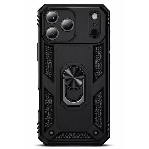 iPhone 17 Pro H&uuml;lle Schwarz &ndash; Sto&szlig;feste Rugged Armor Schutzh&uuml;lle mit Metall Ringhalter (Kompatibel mit iPhone 17 Pro)