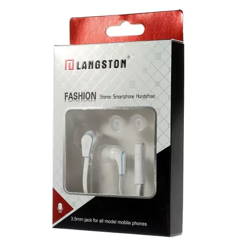 Langston In-Ear-Ohrh&ouml;rer 3,5 mm Flachkabel Wei&szlig;es Ohrh&ouml;rer-Knospenmikrofon Nudelkabel