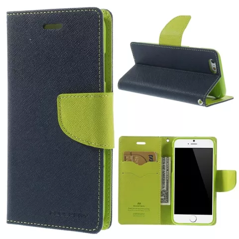 Original Mercury Goospery Blue Wallet B&uuml;cherregal iPhone 6 6s Dunkelblaues Leder - Brieftasche