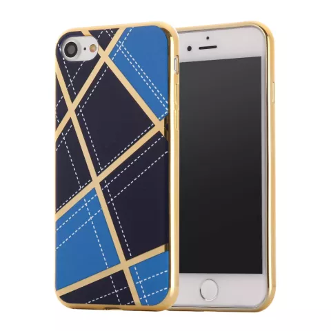 Schicke Silikonh&uuml;lle iPhone 7 8 SE 2020 SE 2022 Goldene Designlinien Blau