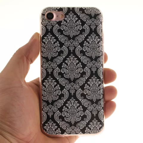 Schwarze Henna-H&uuml;lle Damastblume iPhone 7 8 SE 2020 SE 2022 Silikon-TPU-H&uuml;lle weiss