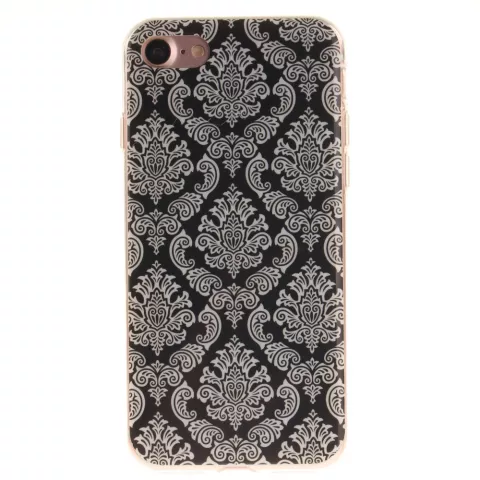 Schwarze Henna-H&uuml;lle Damastblume iPhone 7 8 SE 2020 SE 2022 Silikon-TPU-H&uuml;lle weiss