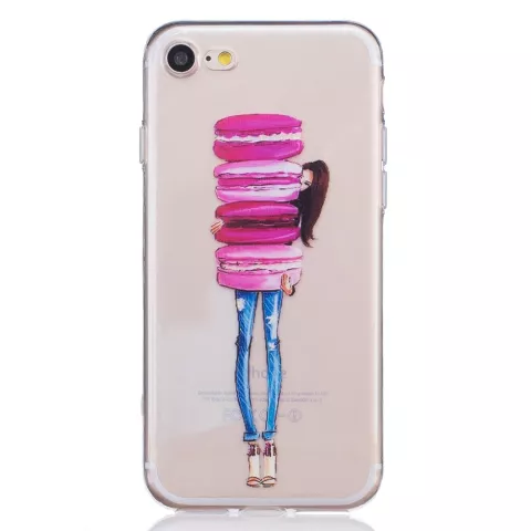 Klare Macaron H&uuml;lle iPhone 7 8 SE 2020 SE 2022 Rosa Kekse mit M&auml;dchen TPU H&uuml;lle