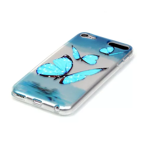 Transparente Schutzh&uuml;lle f&uuml;r iPod Touch 5 6 7 TPU-H&uuml;lle mit blauen Schmetterlingen