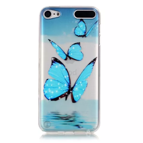 Transparente Schutzh&uuml;lle f&uuml;r iPod Touch 5 6 7 TPU-H&uuml;lle mit blauen Schmetterlingen