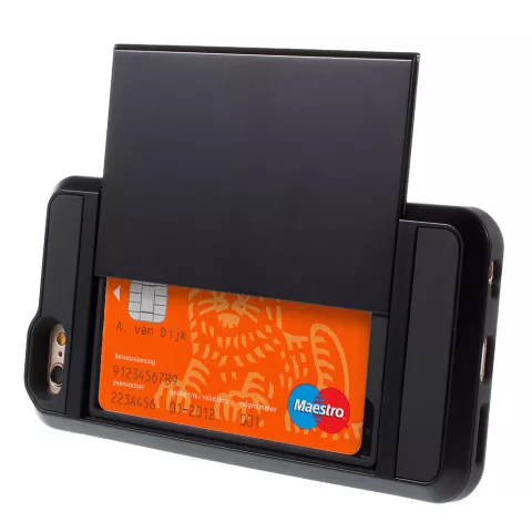 Geheime Kartenhalter H&uuml;lle iPhone 6 6s Hardcase - Brieftasche - Portmonee - Schwarz