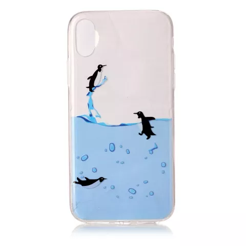 Transparente TPU Abdeckung Pinguin Wasser iPhone X XS H&uuml;lle