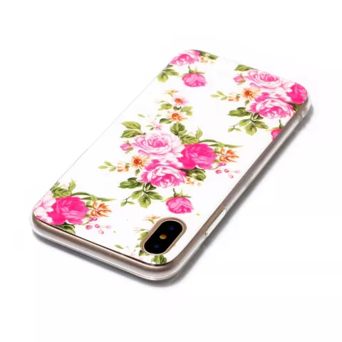 Blumenetui TPU iPhone X XS Rosen weiss rosa Etui