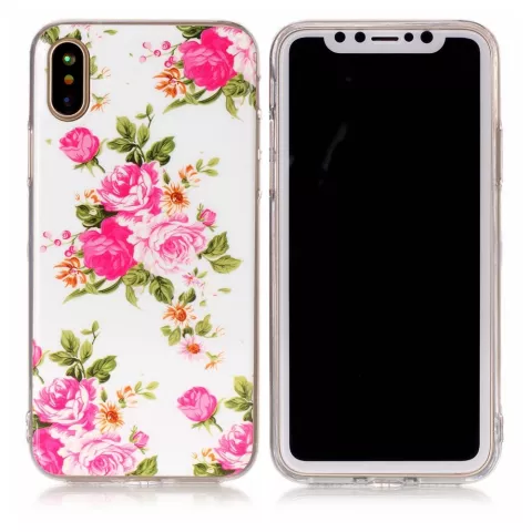 Blumenetui TPU iPhone X XS Rosen weiss rosa Etui