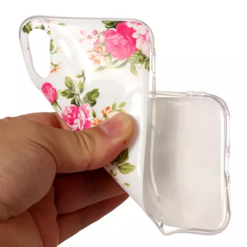 Blumenetui TPU iPhone X XS Rosen weiss rosa Etui