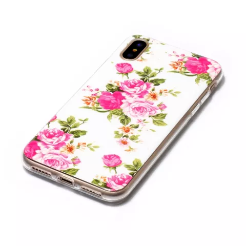 Blumenetui TPU iPhone X XS Rosen weiss rosa Etui