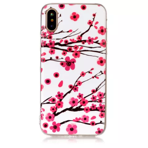 Fall iPhone X XS rote Zweige Blumen Fr&uuml;hling TPU weiss