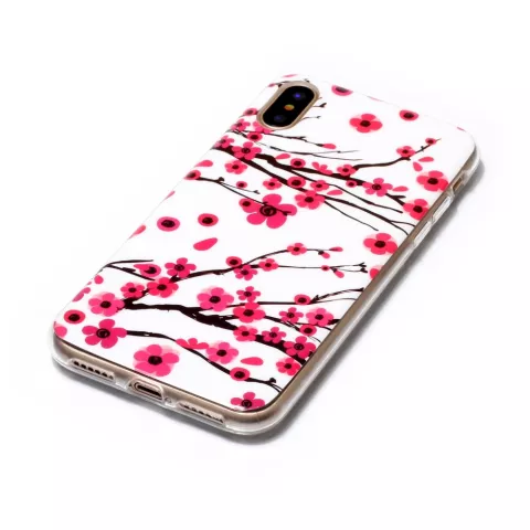 Fall iPhone X XS rote Zweige Blumen Fr&uuml;hling TPU weiss