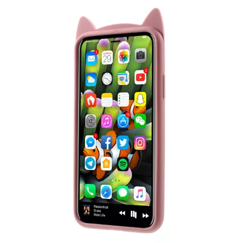 Rosa Katzenh&uuml;lle iPhone X XS Silikonh&uuml;lle Tierohren K&auml;tzchen