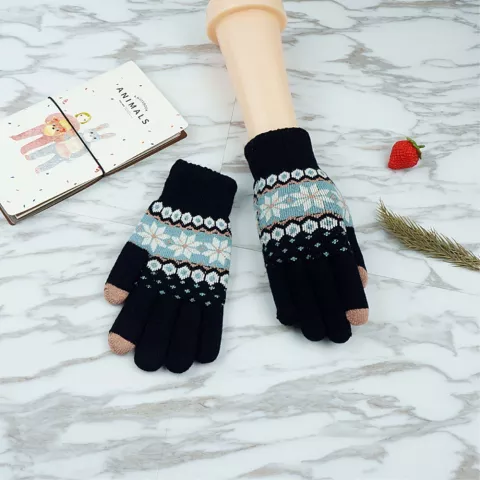 Winter Touchscreen Handschuhe Schneeflocke blaue Wolle