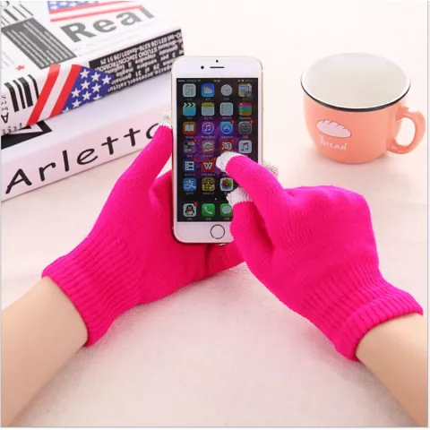 Winter Touchscreen Handschuhe leuchtend rosa Wolle