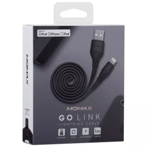 MOMAX MFi Lightning USB-Kabel 1 Meter - Schwarzes Ladekabel