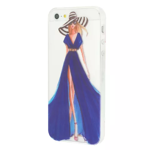 M&auml;dchen Kleid elegant iPhone 5 5s SE 2016 TPU Fall - Blaue Streifen - Transparent