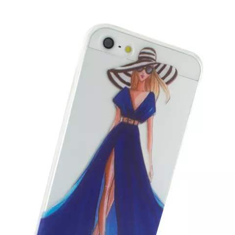 M&auml;dchen Kleid elegant iPhone 5 5s SE 2016 TPU Fall - Blaue Streifen - Transparent