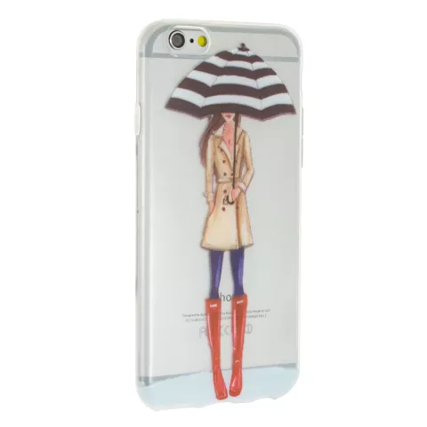 Regenschirm M&auml;dchen TPU Fall iPhone 6 6s - Rote Stiefel Trenchcoat - Transparent