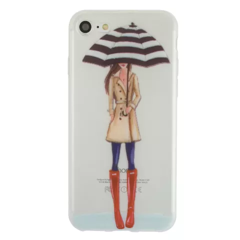 Regenschirm M&auml;dchen TPU Fall iPhone 7 8 SE 2020 SE 2022 - Rote Stiefel Trenchcoat - Transparent