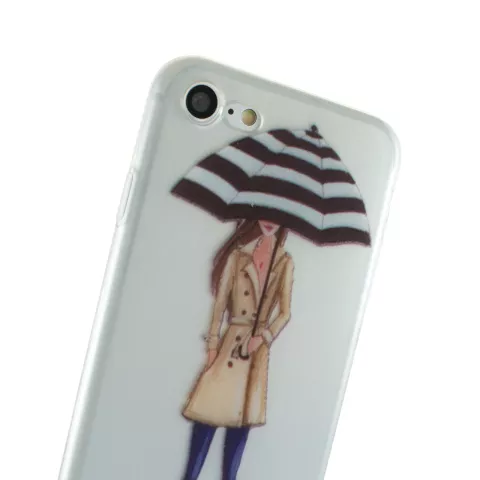 Regenschirm M&auml;dchen TPU Fall iPhone 7 8 SE 2020 SE 2022 - Rote Stiefel Trenchcoat - Transparent