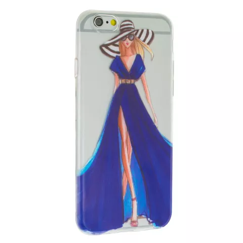 M&auml;dchen Kleid elegante iPhone 6 6s TPU H&uuml;lle - Blaue Streifen - Transparent
