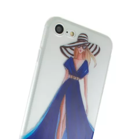 M&auml;dchen Kleid elegant iPhone 7 8 SE 2020 SE 2022 TPU H&uuml;lle - Blaue Streifen - Transparent