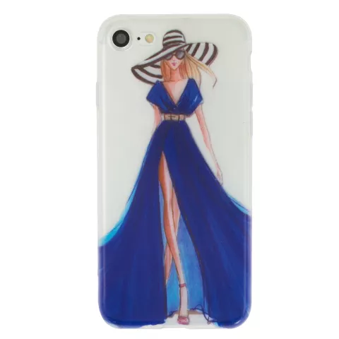 M&auml;dchen Kleid elegant iPhone 7 8 SE 2020 SE 2022 TPU H&uuml;lle - Blaue Streifen - Transparent