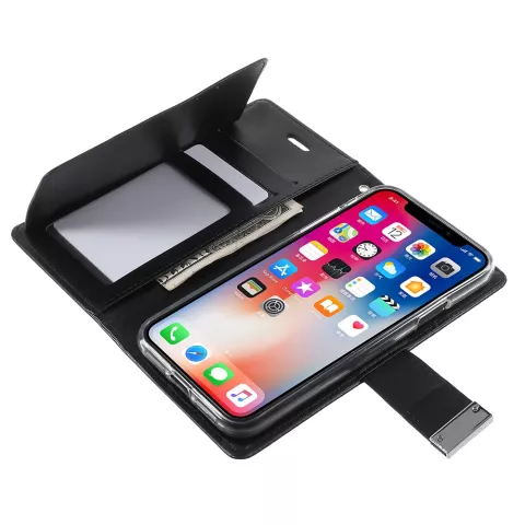 Mercury Wallet Leder Brieftasche TPU H&uuml;lle iPhone X XS - B&uuml;cherregal Schwarz