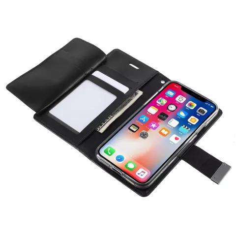 Mercury Wallet Leder Brieftasche TPU H&uuml;lle iPhone X XS - B&uuml;cherregal Schwarz