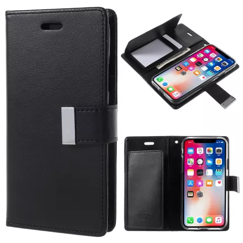 Mercury Wallet Leder Brieftasche TPU H&uuml;lle iPhone X XS - B&uuml;cherregal Schwarz