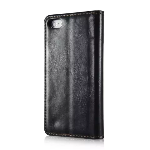 Caseme Oil Wallet Ledertasche Kompatibel mit iPhone 5 5s SE 2016 - Bookcase Schwarz