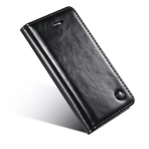 Caseme Oil Wallet Ledertasche Kompatibel mit iPhone 5 5s SE 2016 - Bookcase Schwarz