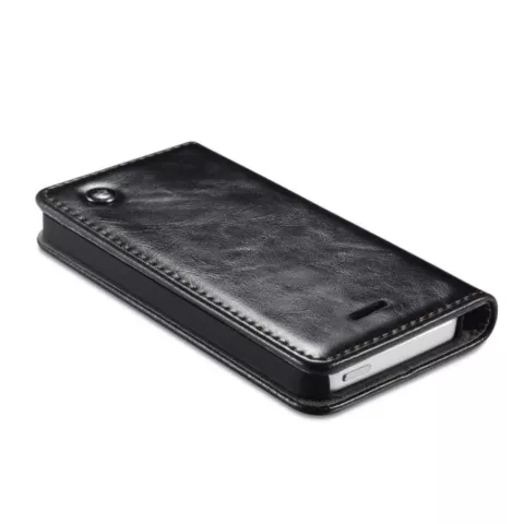 Caseme Oil Wallet Ledertasche Kompatibel mit iPhone 5 5s SE 2016 - Bookcase Schwarz