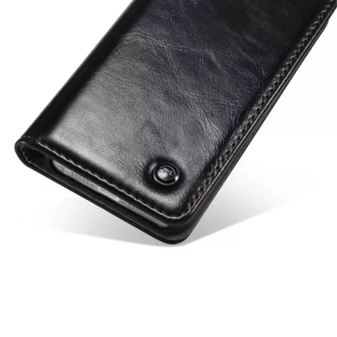 Caseme Oil Wallet Ledertasche Kompatibel mit iPhone 5 5s SE 2016 - Bookcase Schwarz