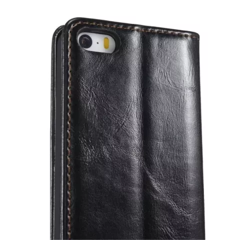 Caseme Oil Wallet Ledertasche Kompatibel mit iPhone 5 5s SE 2016 - Bookcase Schwarz
