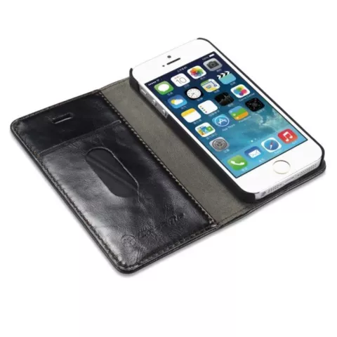 Caseme Oil Wallet Ledertasche Kompatibel mit iPhone 5 5s SE 2016 - Bookcase Schwarz